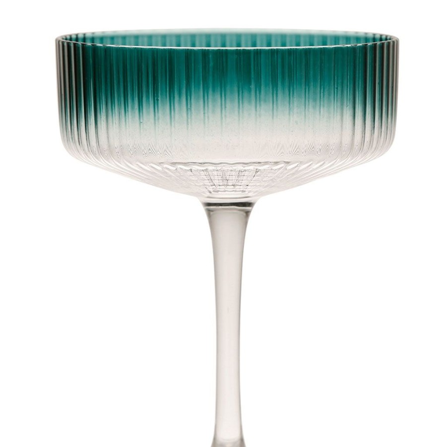 Arts De La Table Fabrique De Styles Coupes Et Flutes | Coupe Champagne Striee En Verre Emeraude - Funny