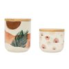 Arts De La Table Fabrique De Styles Pots Et Bocaux | Pots X2 Terracotta Et Vert En Porcelaine Avec Couvercle En Bambou - Sweet Leaves