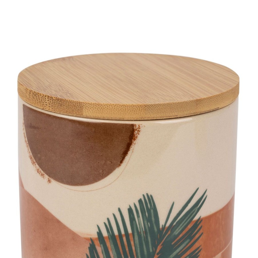 Arts De La Table Fabrique De Styles Pots Et Bocaux | Pots X2 Terracotta Et Vert En Porcelaine Avec Couvercle En Bambou - Sweet Leaves