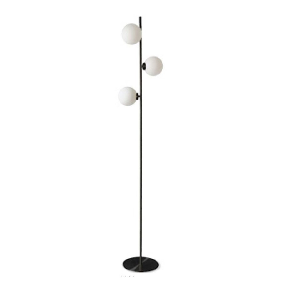 Luminaires Fabrique De Styles | Lampadaire En Metal H152Cm 3 Globes En Verre Opaline Noir - Edmond