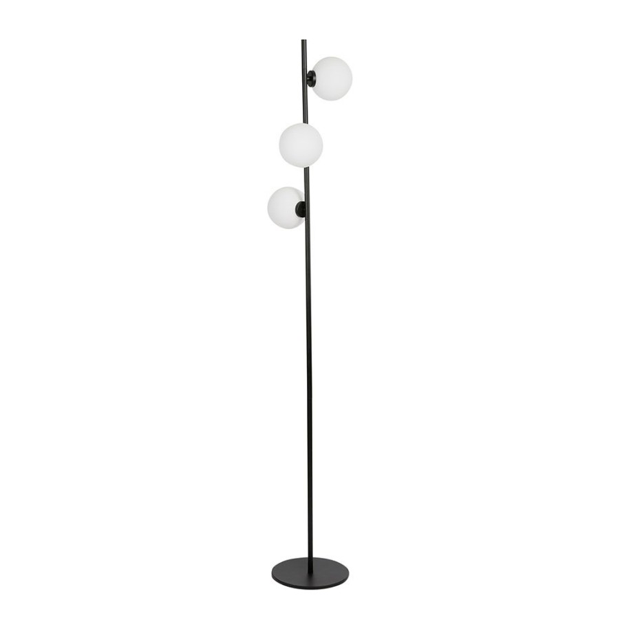 Luminaires Fabrique De Styles | Lampadaire En Metal H152Cm 3 Globes En Verre Opaline Noir - Edmond