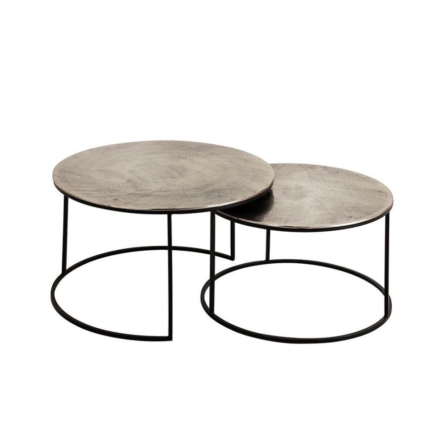 Meubles Fabrique De Styles Table Basses | Lot De 2 Table Gigogne En Aluminium Et Fer Argente - Felia