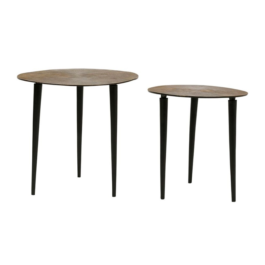 Meubles Fabrique De Styles Table Basses | Table Basse Gigogne (Lot De 2) En Fer Mordore Texture - Solor