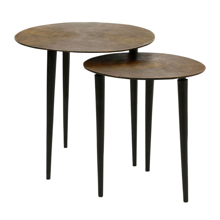 Meubles Fabrique De Styles Table Basses | Table Basse Gigogne (Lot De 2) En Fer Mordore Texture - Solor