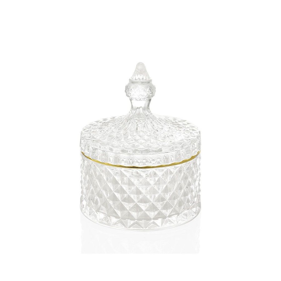 Droguerie Fabrique De Styles Rangements Salle De Bain | Pot Diamond En Verre Lissere Dore D8.5Xh14.5Cm