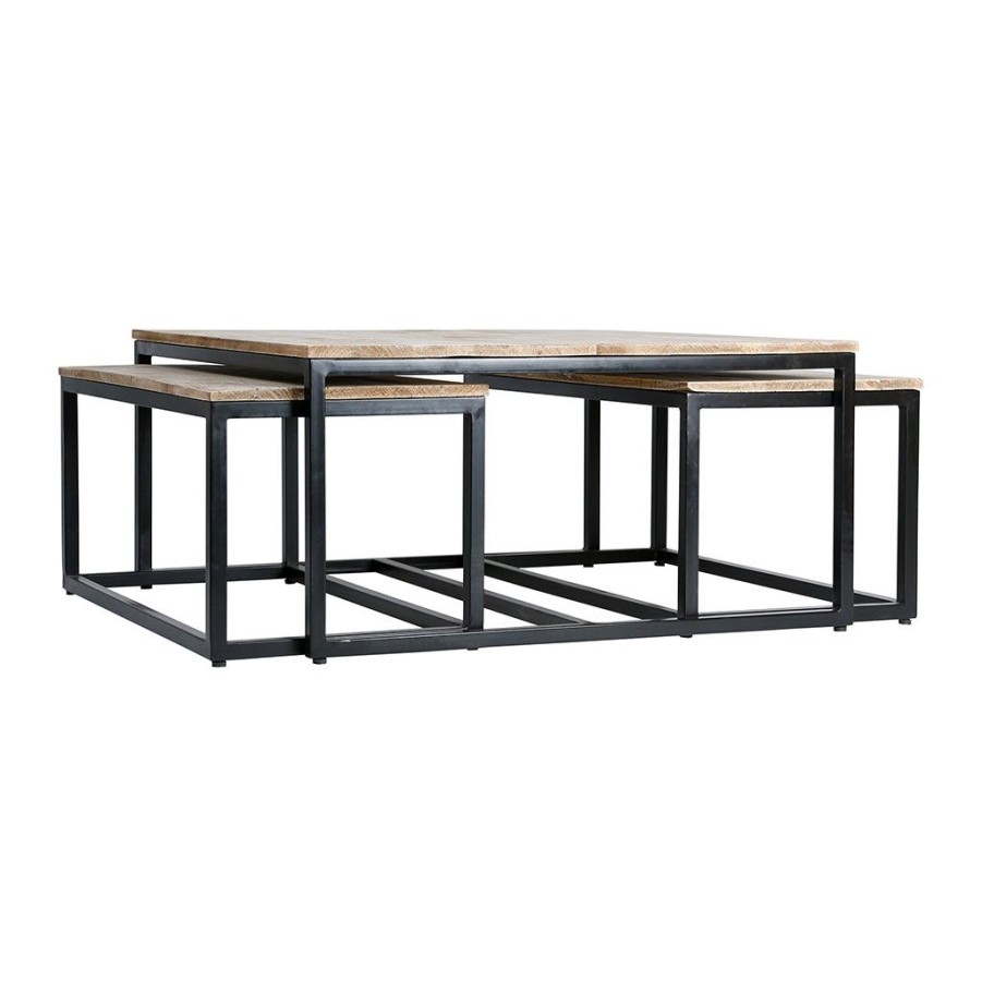 Meubles Fabrique De Styles Table Basses | Table Basse Gigogne (Lot De 3) En Manguier Et Fer Noir -Noe