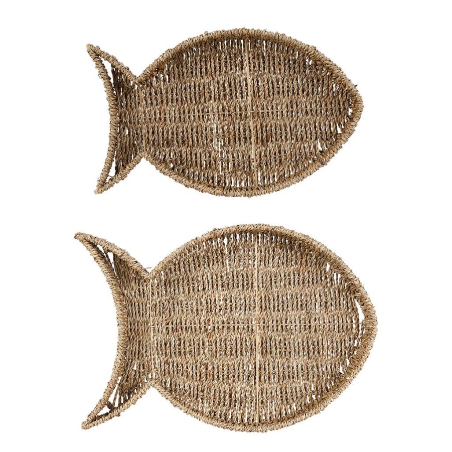 Arts De La Table Fabrique De Styles Plateaux | Lot De 2 Plateaux Poisson En Jonc De Mer Et Fer - Borneo