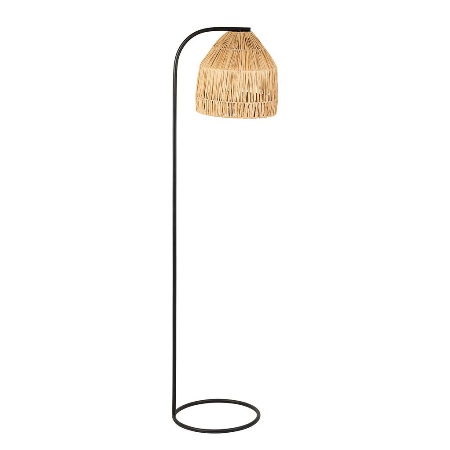 Luminaires Fabrique De Styles | Lampadaire En Raphia Et Fer Noir H130Cm - Tulum