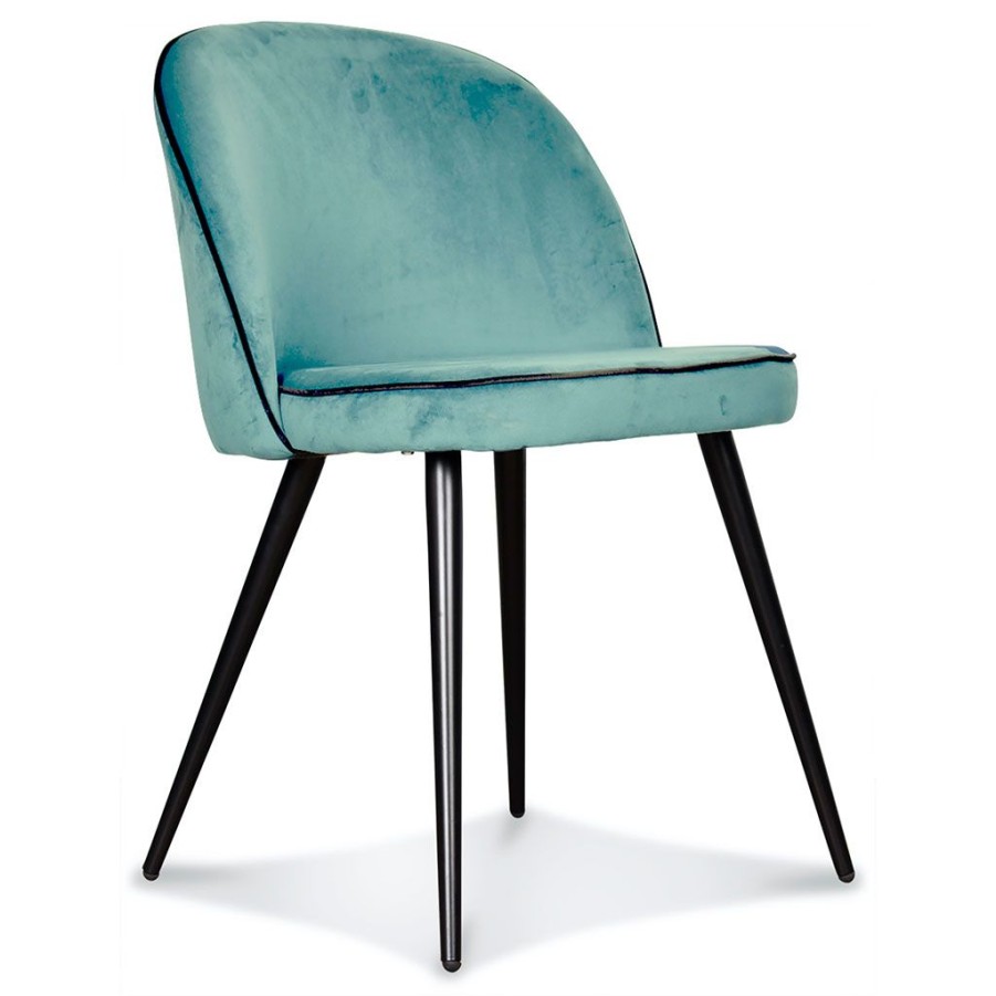 Meubles Fabrique De Styles Chaises | Chaise Salle A Manger Ganse En Velours Bleu Artic - Ingrid