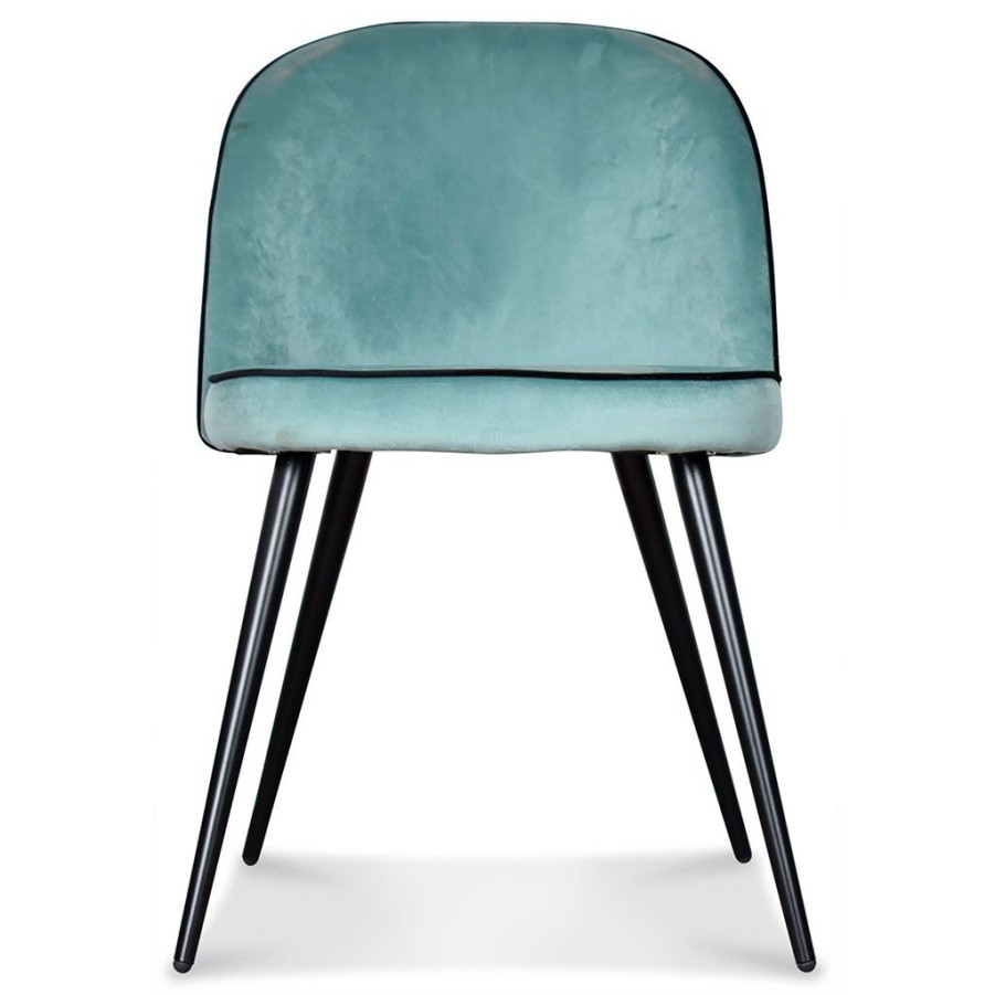 Meubles Fabrique De Styles Chaises | Chaise Salle A Manger Ganse En Velours Bleu Artic - Ingrid