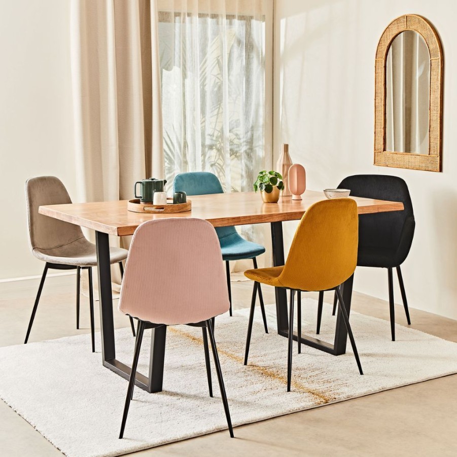 Meubles Fabrique De Styles Chaises | Chaise Salle A Manger En Velours Cotele Moutarde - Julia