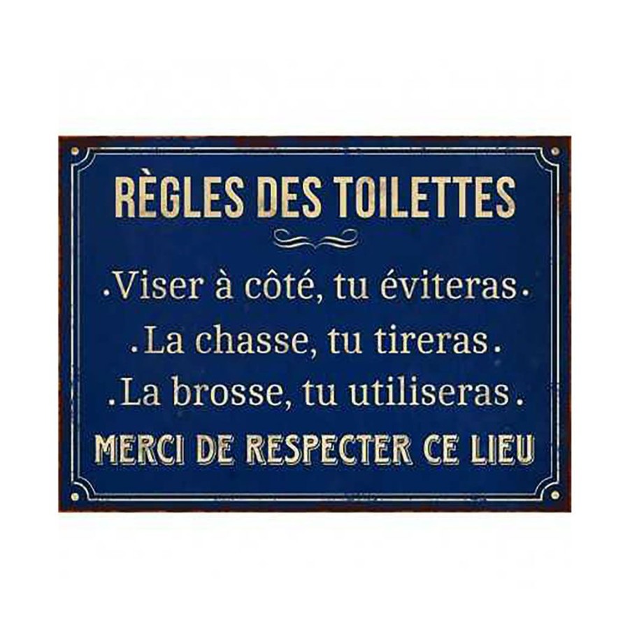 Deco Fabrique De Styles Deco A Suspendre Et Adhesive | Plaque En Metal "Regles Des Toilettes"