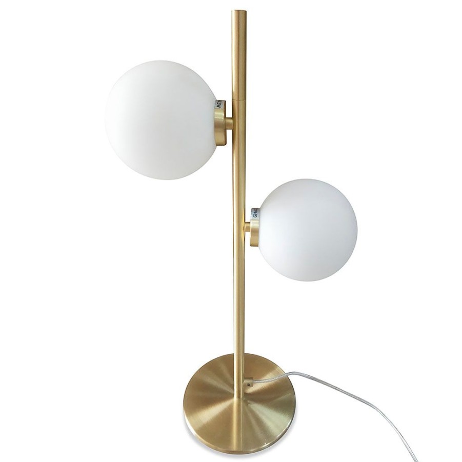 Luminaires Fabrique De Styles | Lampe 2 Globes En Verre Opaline Dore - Edmond