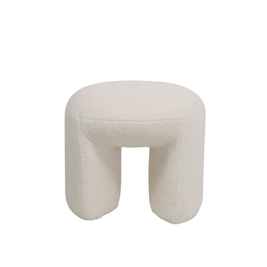 Meubles Fabrique De Styles Poufs Et Tabourets | Pouf En Tissu Bouclette Creme - Loa