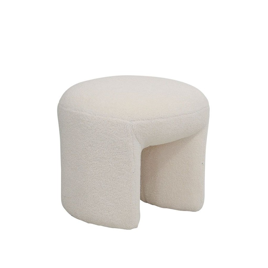 Meubles Fabrique De Styles Poufs Et Tabourets | Pouf En Tissu Bouclette Creme - Loa