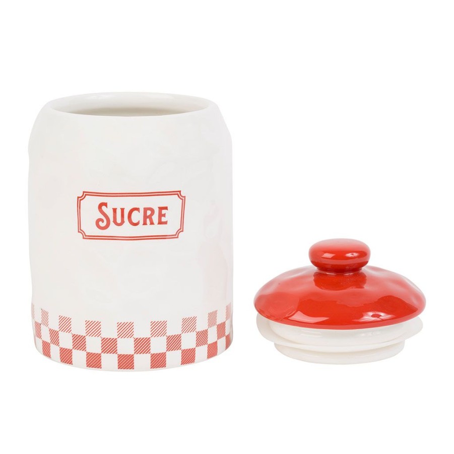 Arts De La Table Fabrique De Styles Pots Et Bocaux | Pot Sucre Gaston Rouge, Blanc En Dolomite