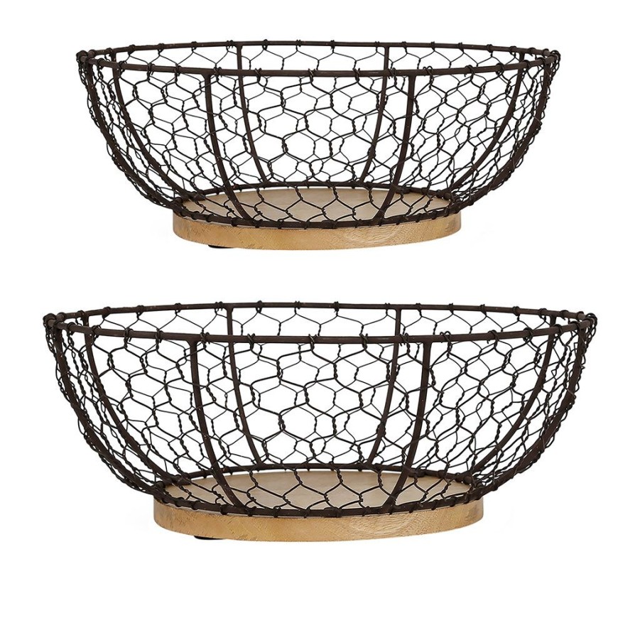 Deco Fabrique De Styles Paniers Et Corbeilles | Corbeille (Lot De 2) Cuisine Tradition Brun En Fer Et Bois