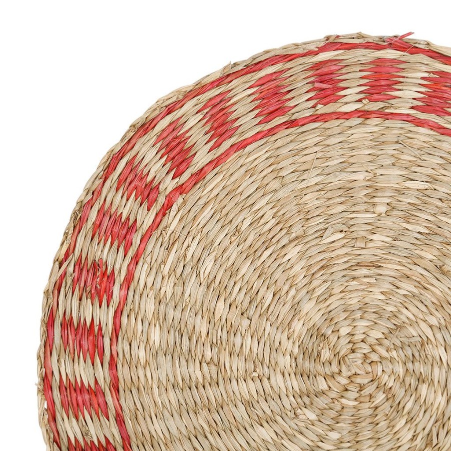 Textiles Fabrique De Styles Sets De Table | Set Table Rond Damier Naturel Et Rouge D35Cm En Jonc De Mer