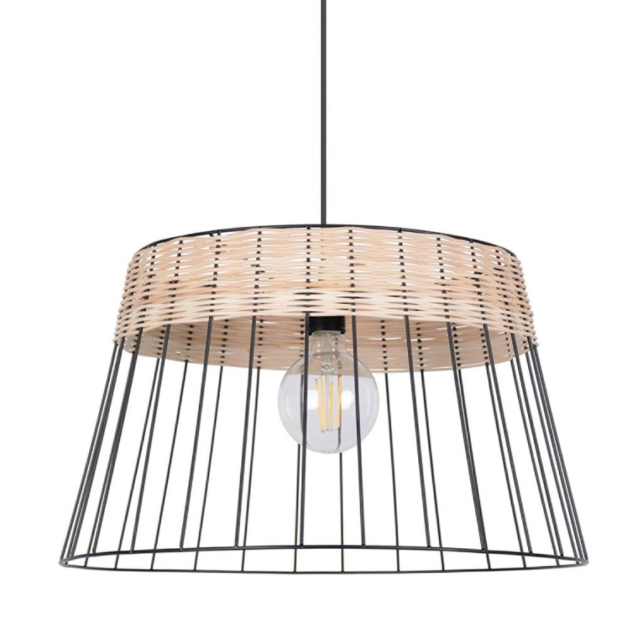 Luminaires Fabrique De Styles | Suspension En Metal Et Rotin D48Cm Noir Mat - Indah