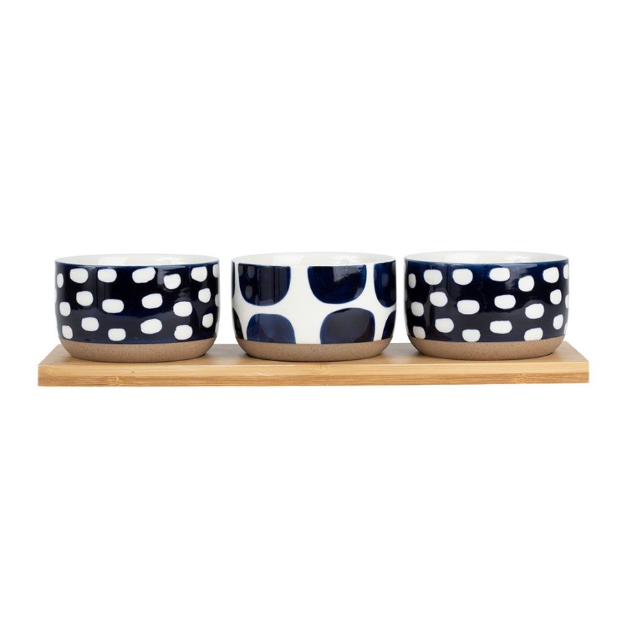 Arts De La Table Fabrique De Styles Bols Et Coupelles | Lot De 3 Coupelles En Gres Bleu Fonce Avec Plat -Terrea