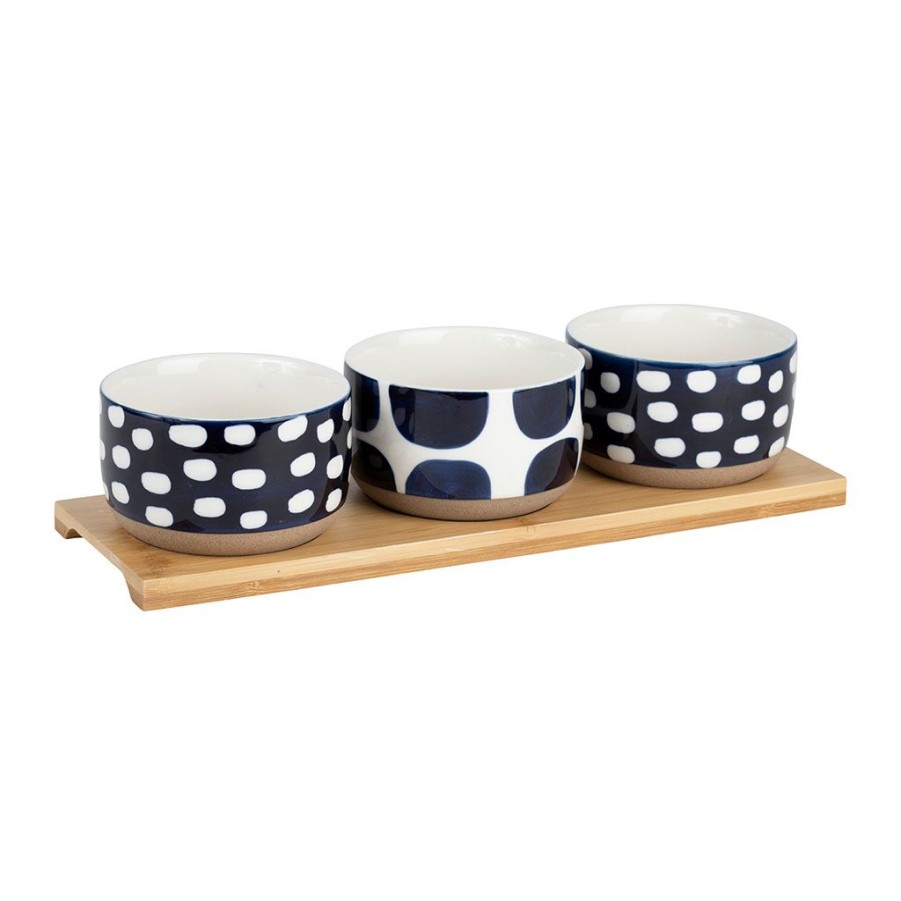 Arts De La Table Fabrique De Styles Bols Et Coupelles | Lot De 3 Coupelles En Gres Bleu Fonce Avec Plat -Terrea