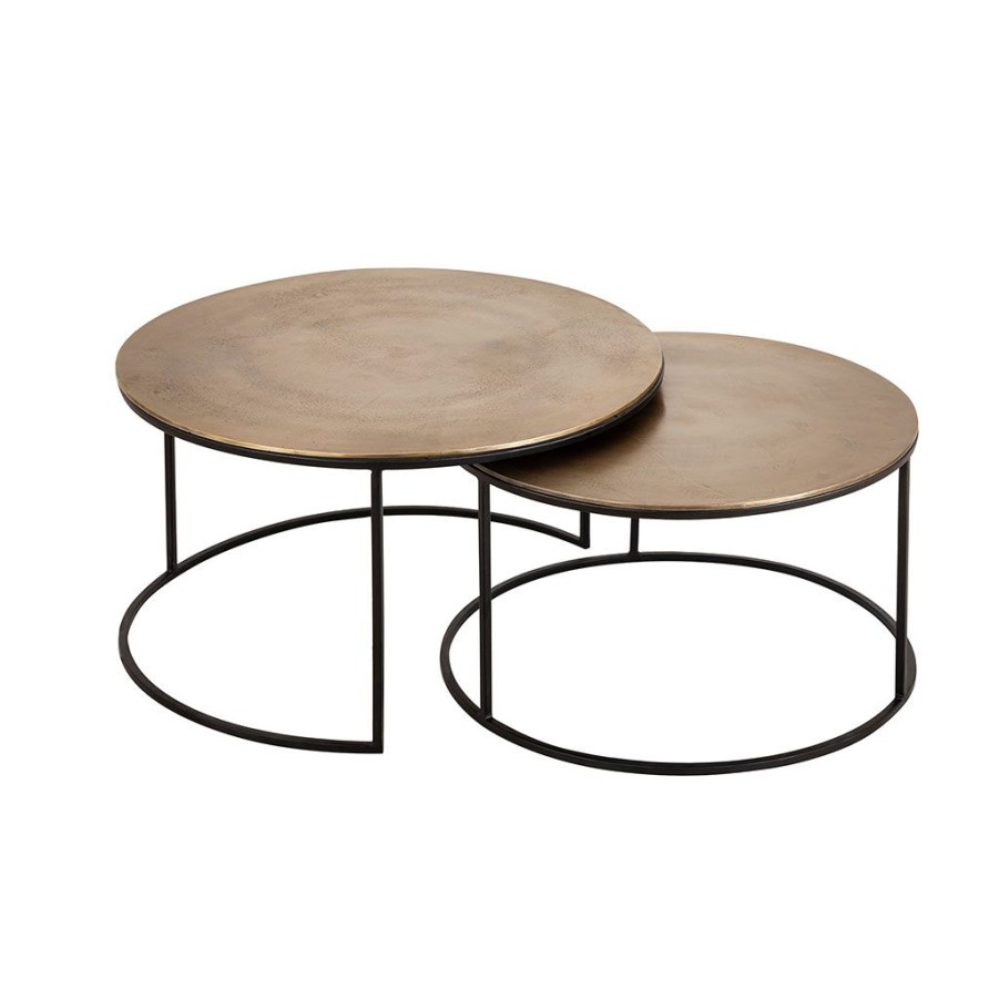 Meubles Fabrique De Styles Table Basses | Lot De 2 Table Gigogne En Aluminium Et Fer Dore - Felia