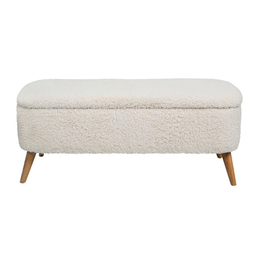 Meubles Fabrique De Styles Bancs Et Banquettes | Banc Coffre Bouclette Blanc Creme - Element