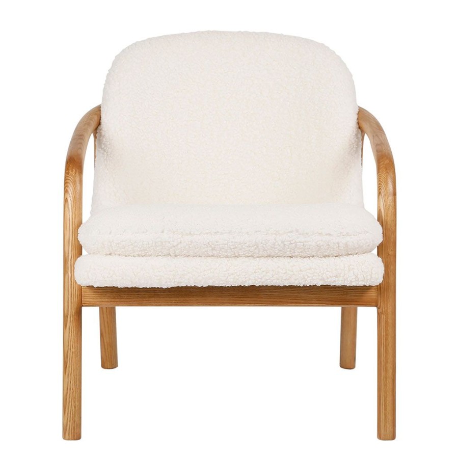 Meubles Fabrique De Styles Fauteuils | Fauteuil En Tissu Bouclette Creme Et Pieds En Frene - Element