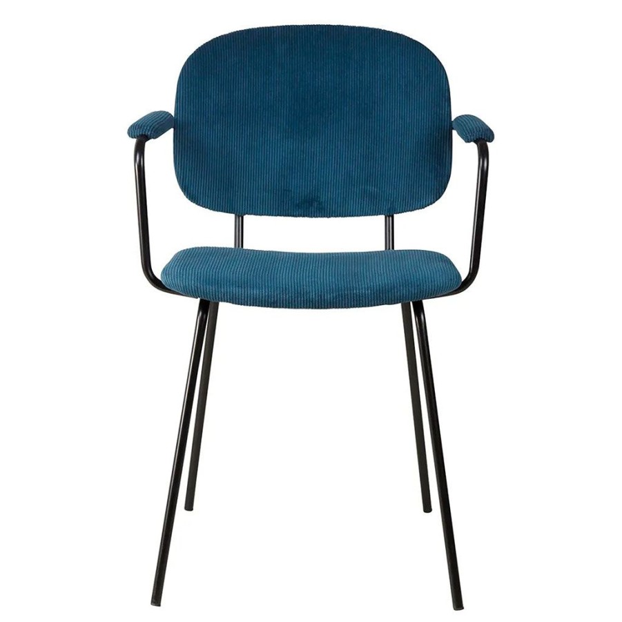 Meubles Fabrique De Styles Chaises | Fauteuil En Velours Cotele Bleu Fonce - Aston