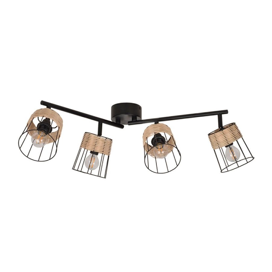 Luminaires Fabrique De Styles | Spot En Metal Et Rotin L66Cm Noir Mat - Indah