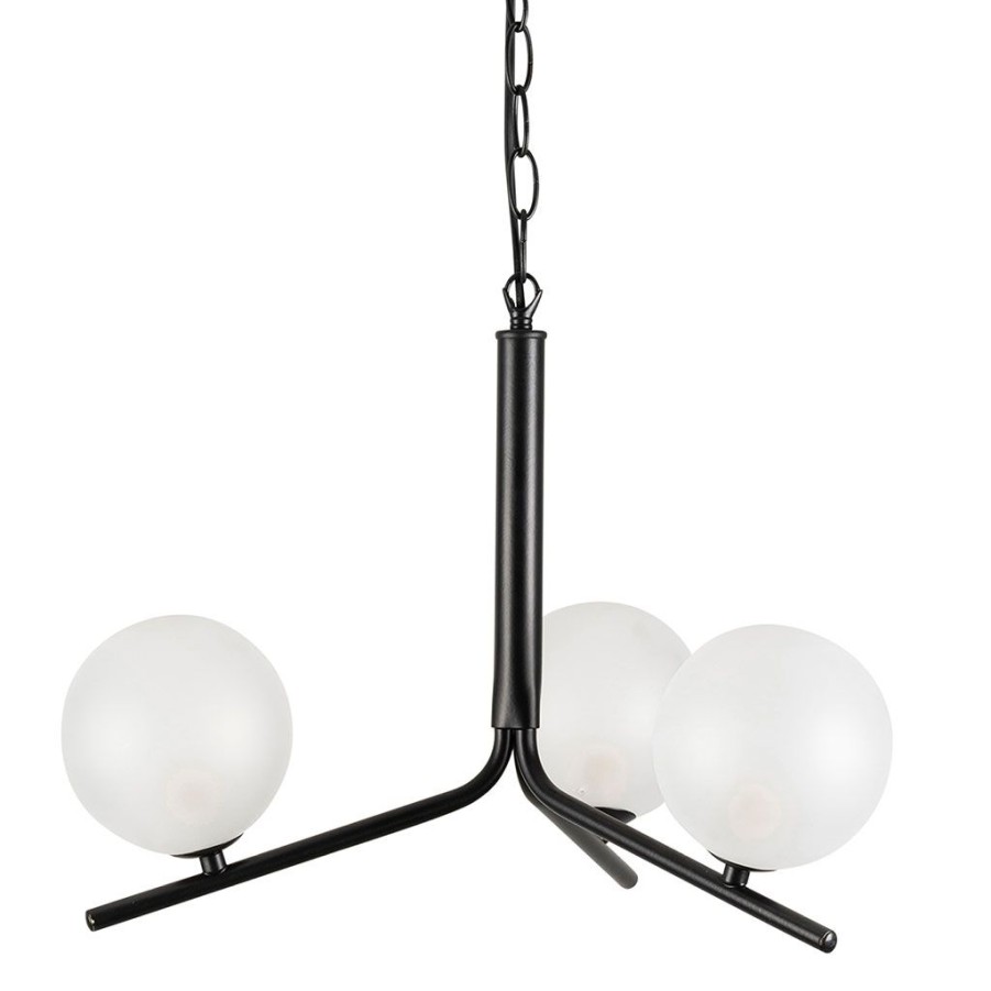 Luminaires Fabrique De Styles | Suspension 3 Lumieres En Fer Et Verre Noir Et Blanc H30Cm - Ardecor