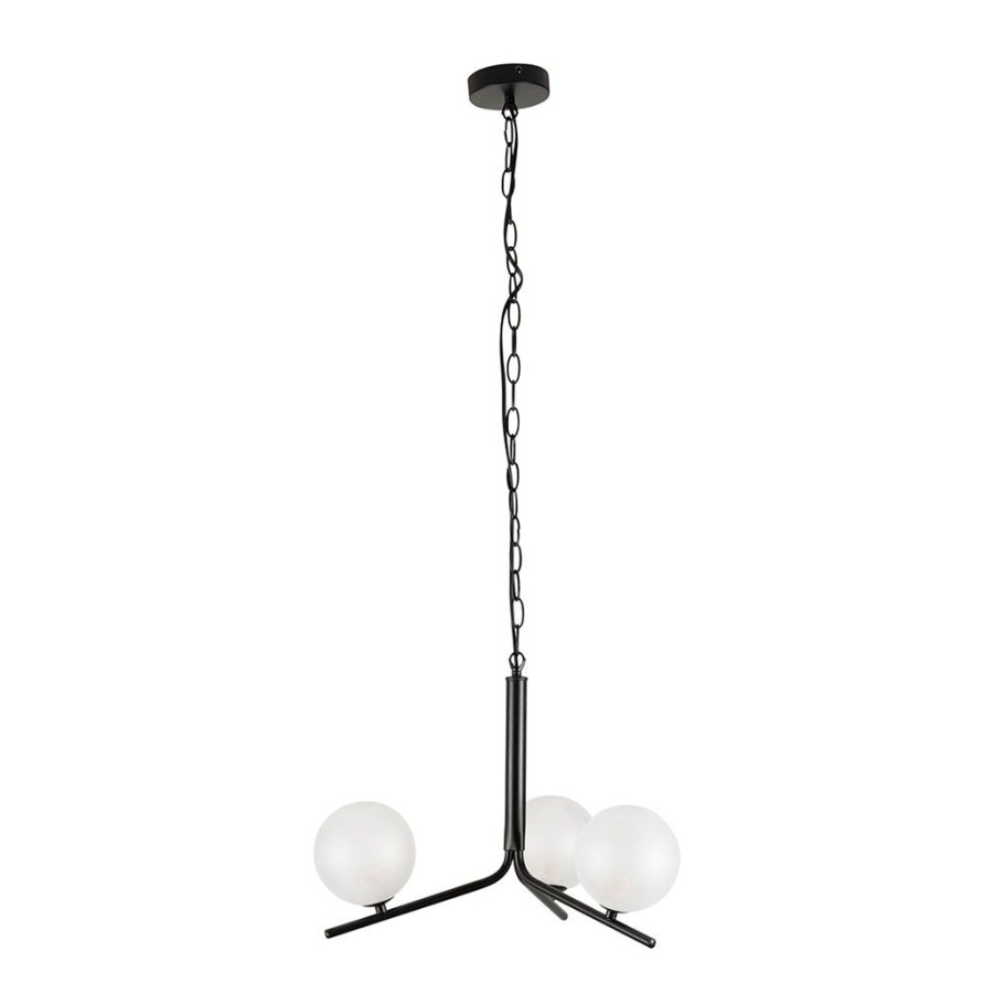 Luminaires Fabrique De Styles | Suspension 3 Lumieres En Fer Et Verre Noir Et Blanc H30Cm - Ardecor