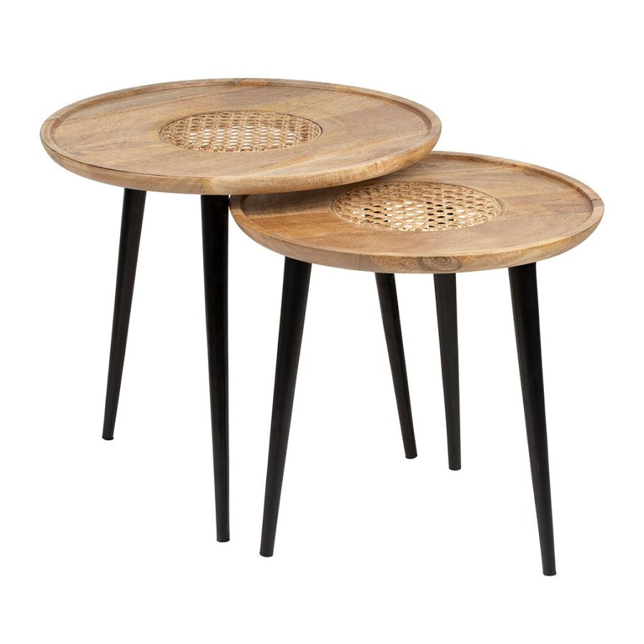 Meubles Fabrique De Styles Table Basses | Table Basse Gigogne (Lot De 2) En Manguier Naturel Et Fer Noir - Balamea