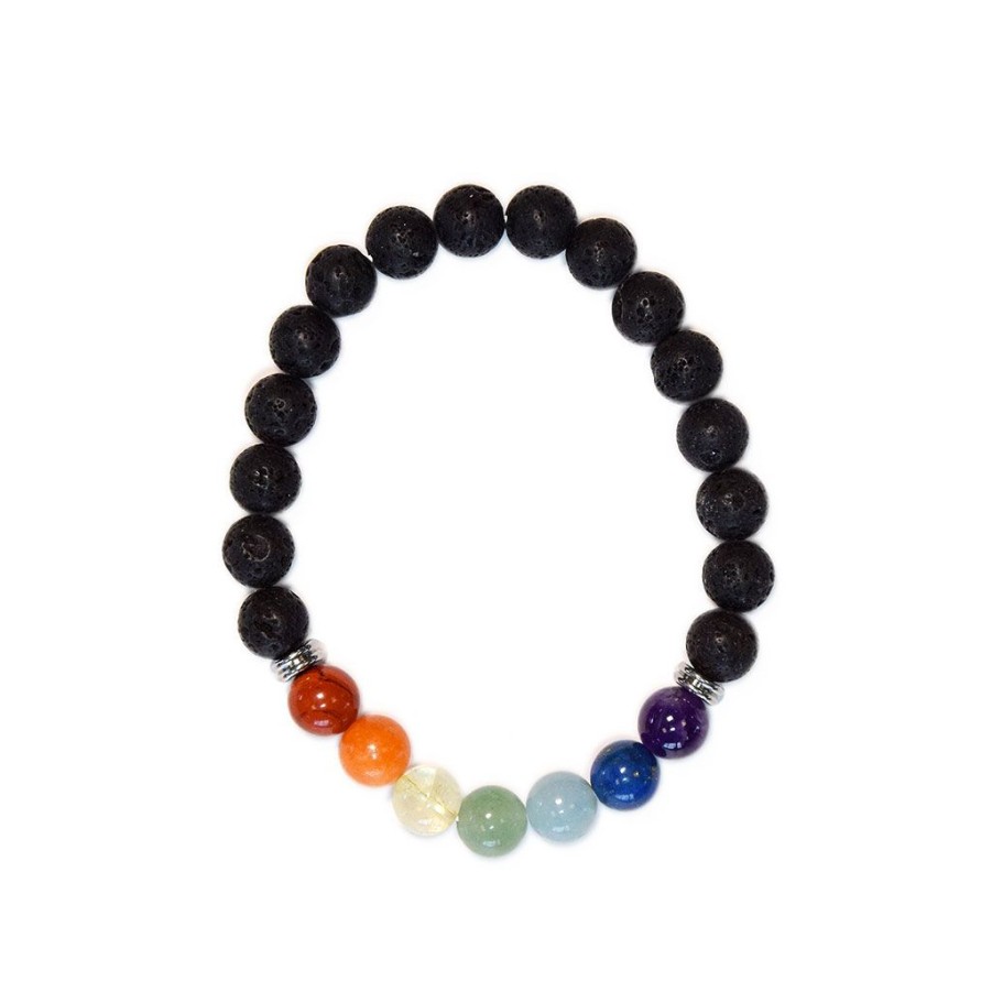 Accessoires Et Loisirs Fabrique De Styles Bijoux Fantaisie | Bracelet 7 Chakras Pierre De Lave Perles Rondes 8Mm