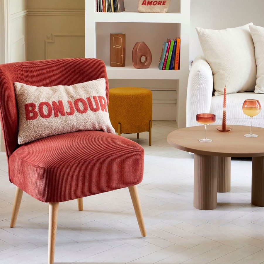 Meubles Fabrique De Styles Fauteuils | Fauteuil En Velours Cotele Terracotta - Eleonor