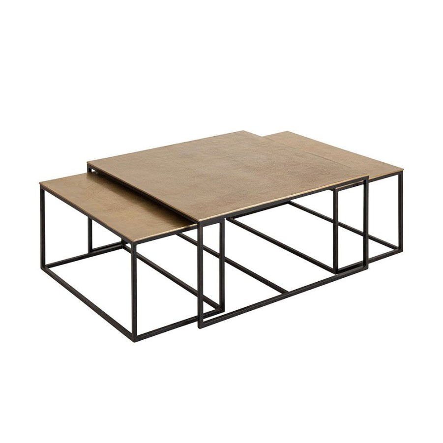 Meubles Fabrique De Styles Table Basses | Table Basse Gigogne (Lot De 3) En Fer Dore - Felia