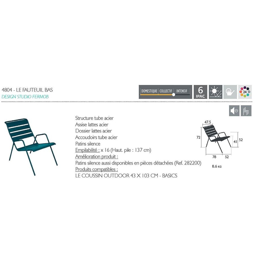 Jardin Fabrique De Styles Chaises&Fauteuils | Fauteuil Bas D'Exterieur Bleu Acapulco - Monceau