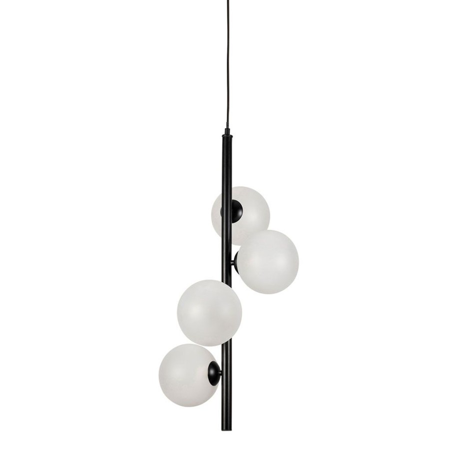 Luminaires Fabrique De Styles | Suspension 4 Lumieres En Fer Et Verre Noir Mat H70Cm - Ardecor