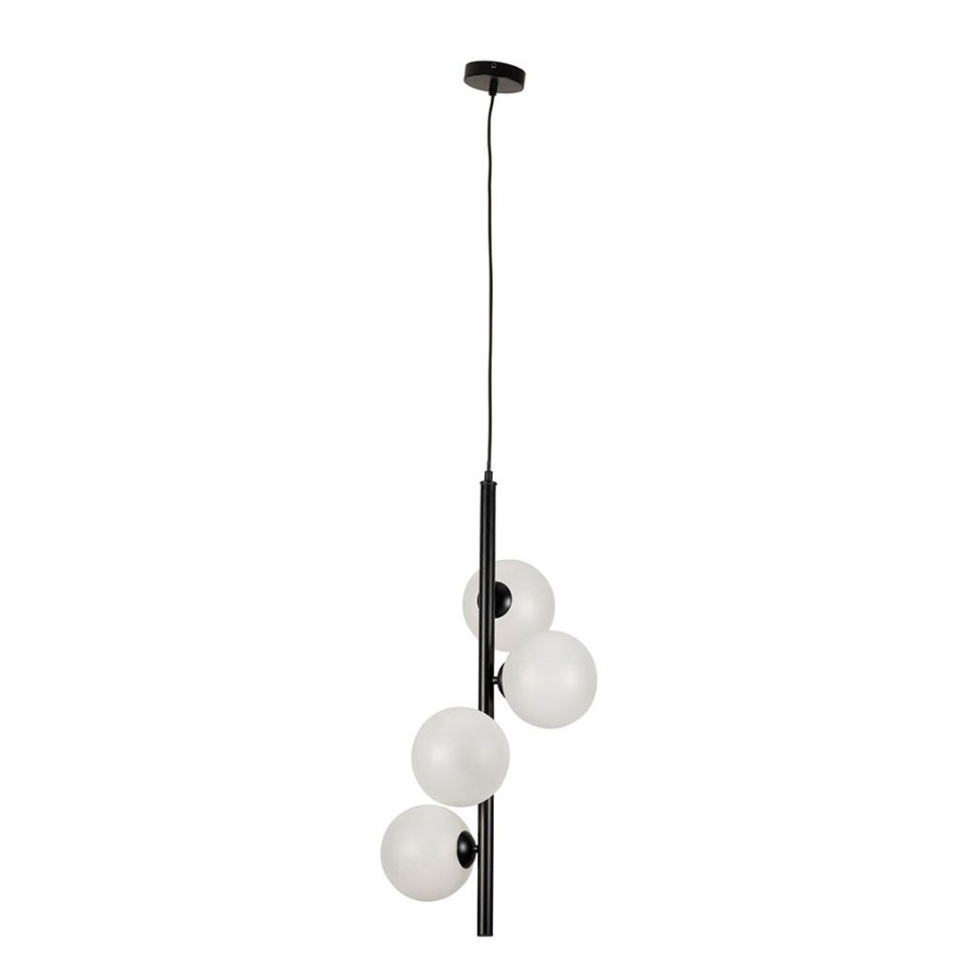 Luminaires Fabrique De Styles | Suspension 4 Lumieres En Fer Et Verre Noir Mat H70Cm - Ardecor