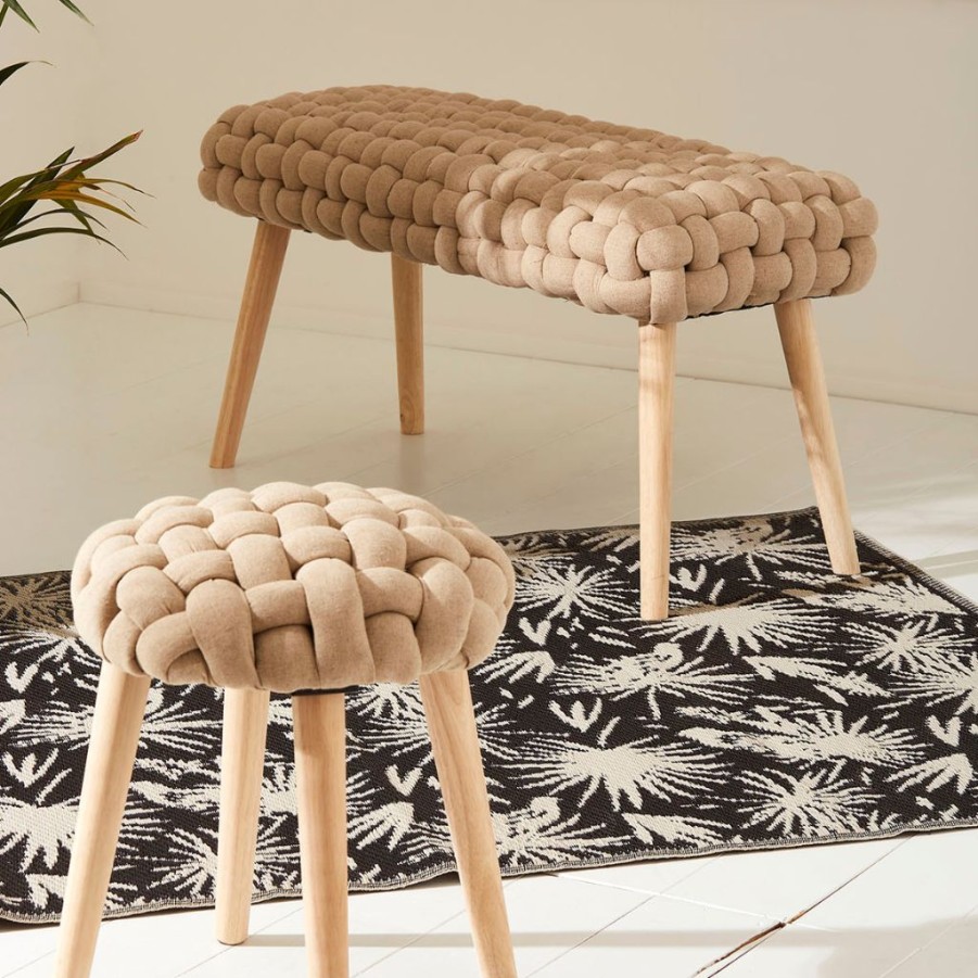 Meubles Fabrique De Styles Poufs Et Tabourets | Tabouret Naturel En Lin Et Pin - Element