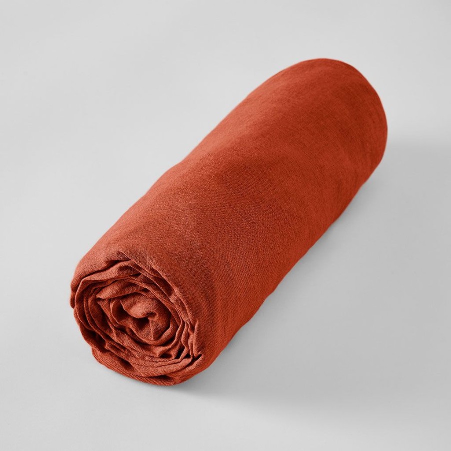 Textiles Fabrique De Styles Draps Housses | Drap Housse En Lin Lave Paprika 160X200Cm - Soline