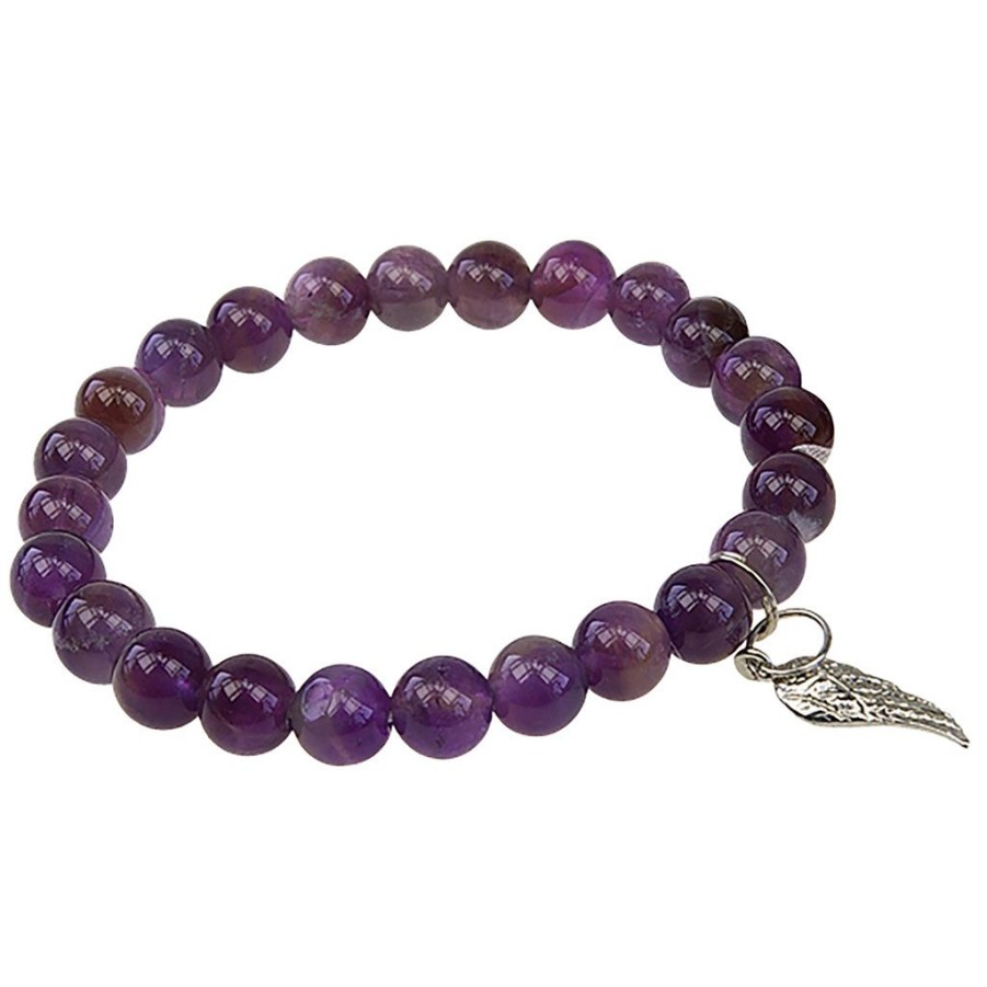 Accessoires Et Loisirs Fabrique De Styles Bijoux Fantaisie | Bracelet Amethyste Perles Rondes 8Mm Et Aile D'Ange