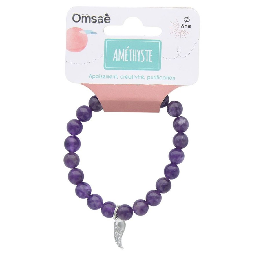 Accessoires Et Loisirs Fabrique De Styles Bijoux Fantaisie | Bracelet Amethyste Perles Rondes 8Mm Et Aile D'Ange