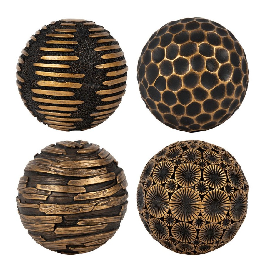 Deco Fabrique De Styles Petits Objets Deco | Boules Decorative X4 Wouri Dore Et Noir