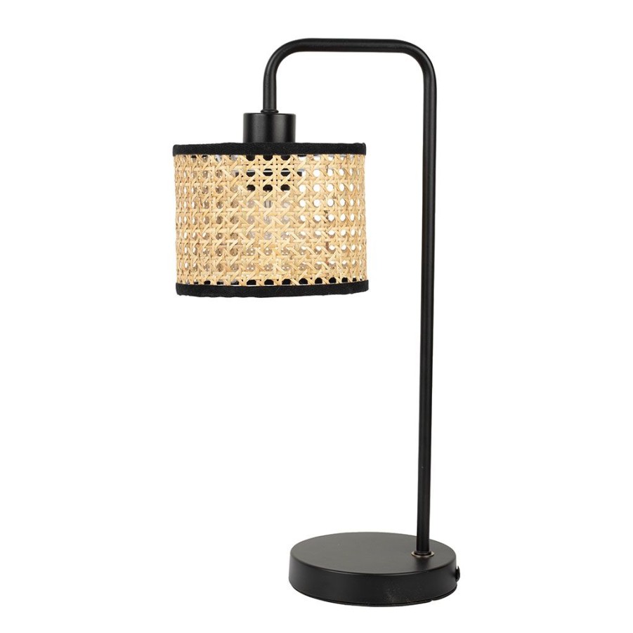 Luminaires Fabrique De Styles | Lampe En Metal Et Rotin H47Cm Noir - Balamea