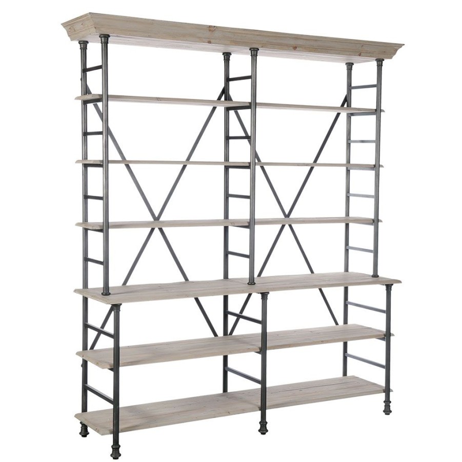 Meubles Fabrique De Styles Bibliotheques Et Etageres | Etagere Double - Industrielle En Vieux Pin Et Fer 6 Niveaux H220Cm - Entrepot