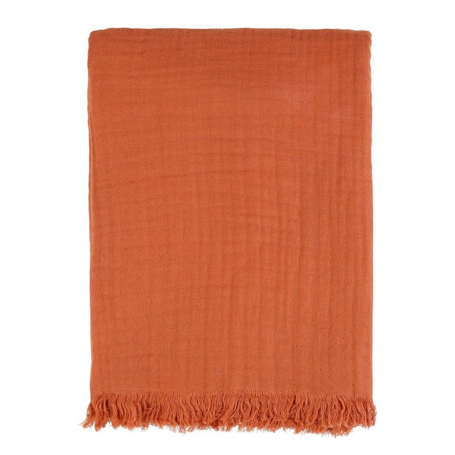 Textiles Fabrique De Styles Plaids | Plaid Earth Notes Terracotta 170X130Cm Gaze De Coton