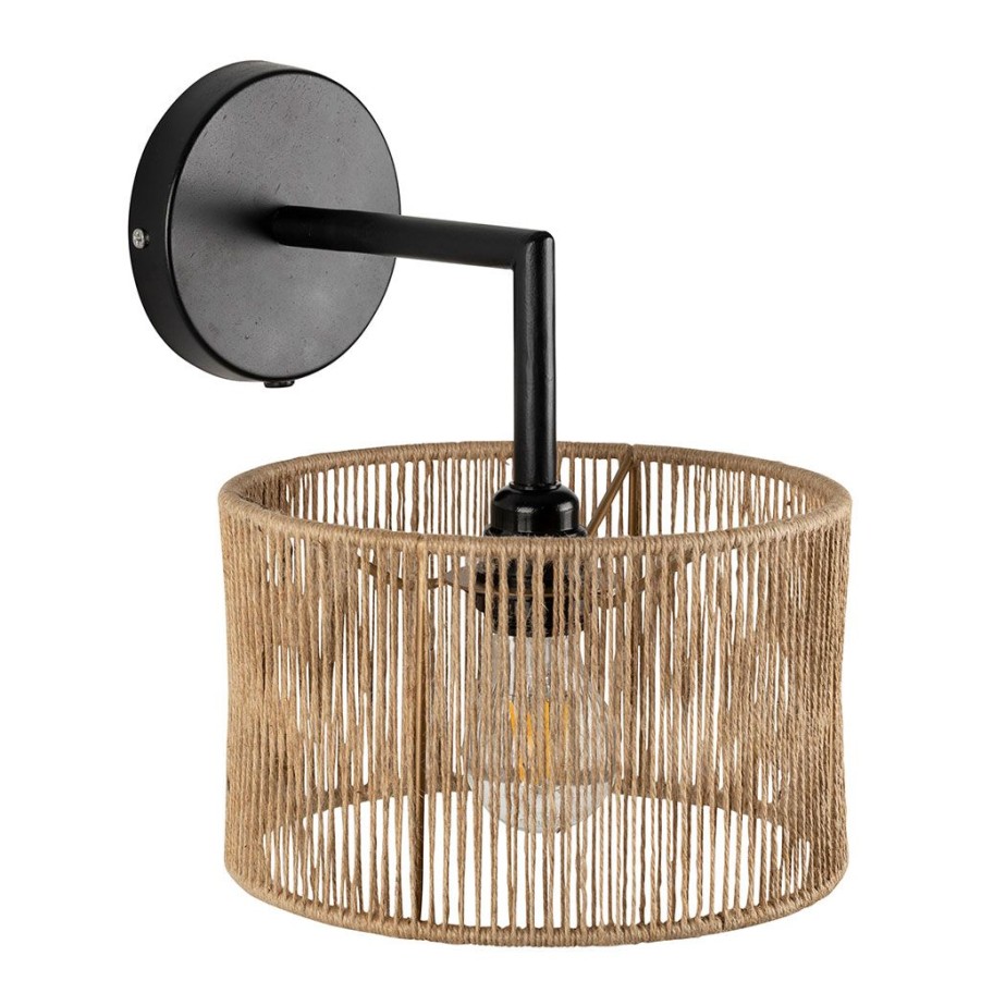 Luminaires Fabrique De Styles | Applique Murale Avec Interrupteur En Jute Naturel Et Fer Noir - Saori