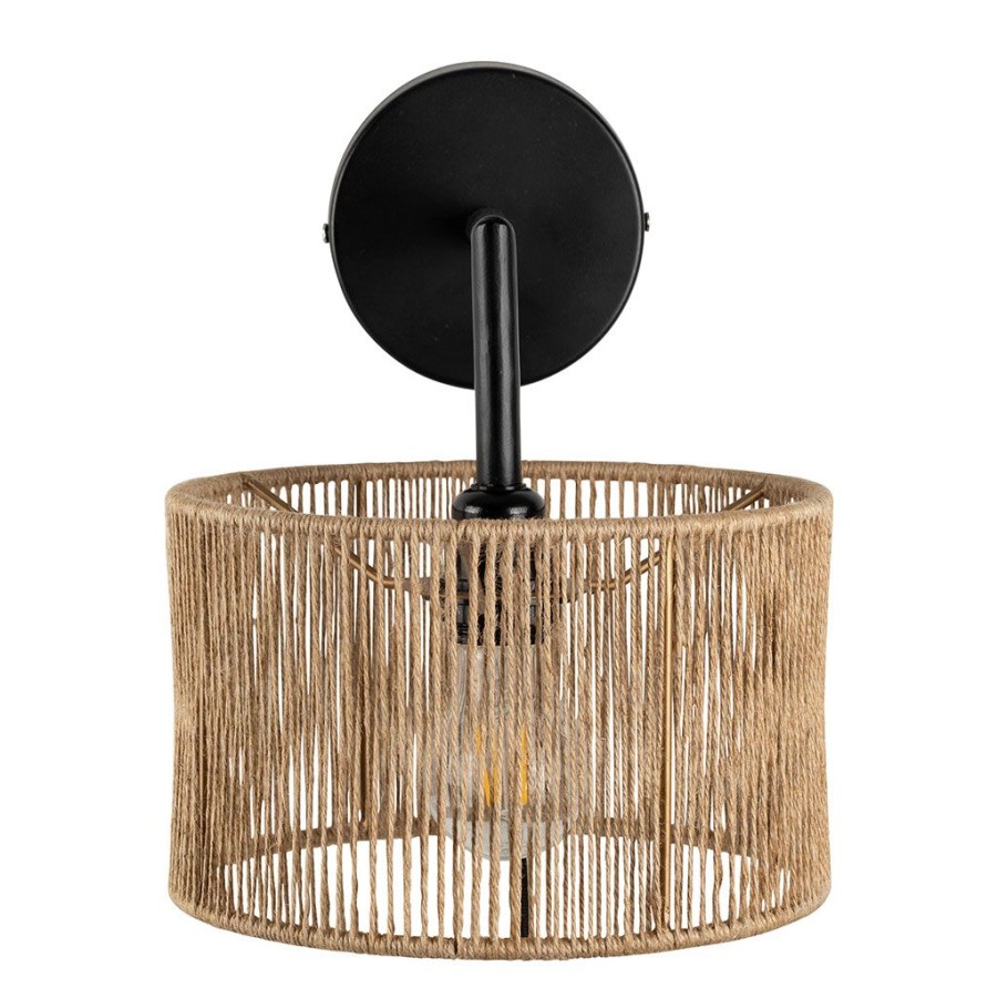 Luminaires Fabrique De Styles | Applique Murale Avec Interrupteur En Jute Naturel Et Fer Noir - Saori