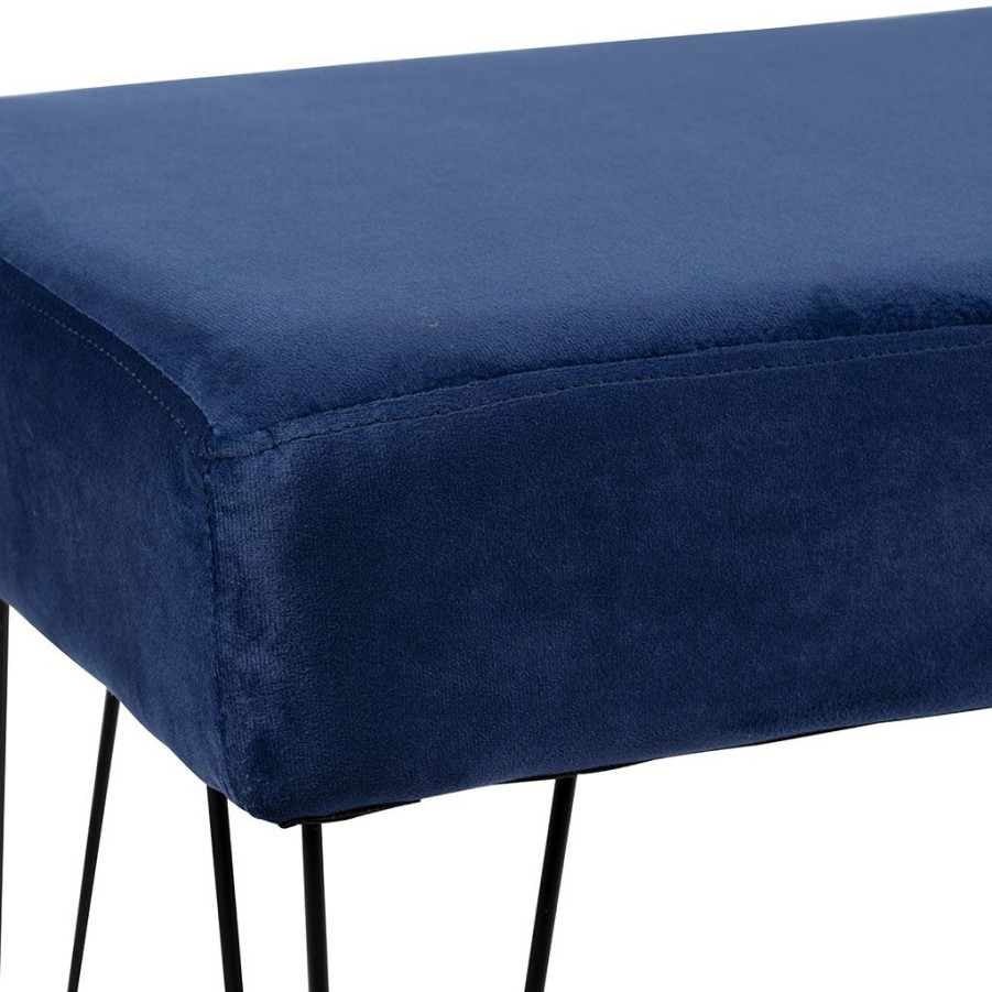 Meubles Fabrique De Styles Bancs Et Banquettes | Banc En Velours Bleu Indigo Et Motifs Dores